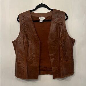 Coldwater Creek Brown Leather Vest with Subtle Tooled Detail